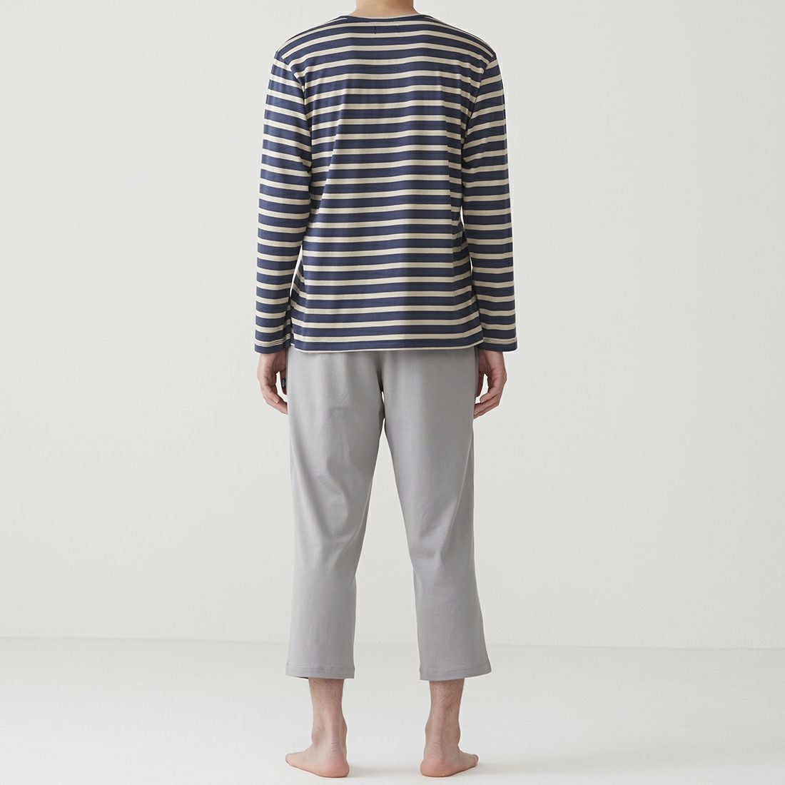 エポカ ウォモ コットンシルク長袖ボーダーヘンリーネックカットソー