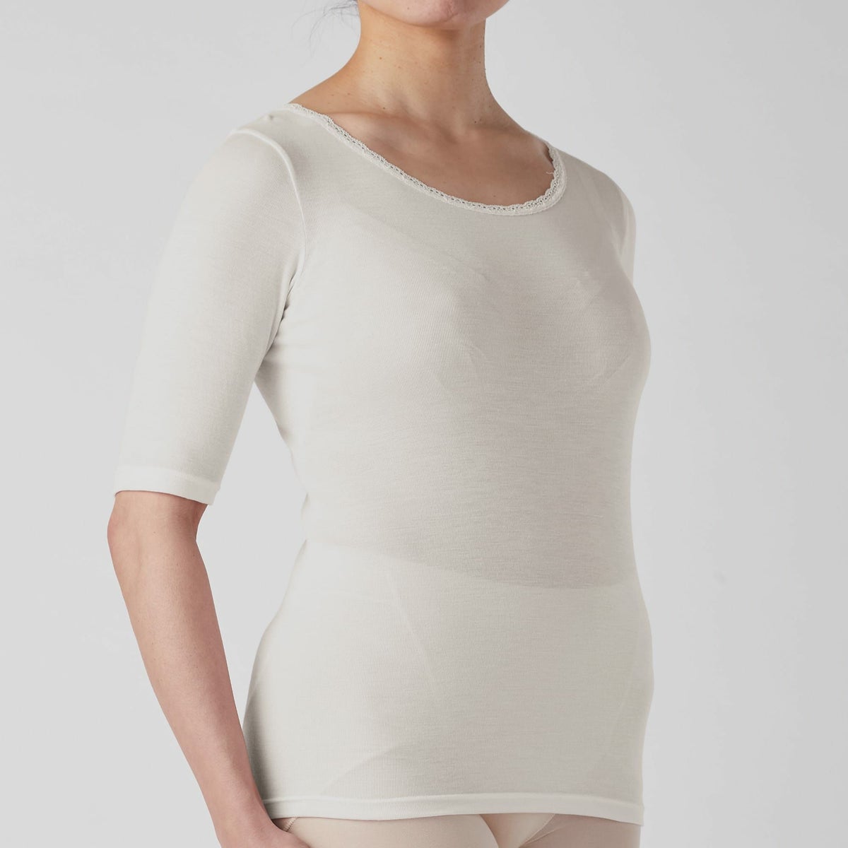 肌ごころ シルク混５分袖インナー