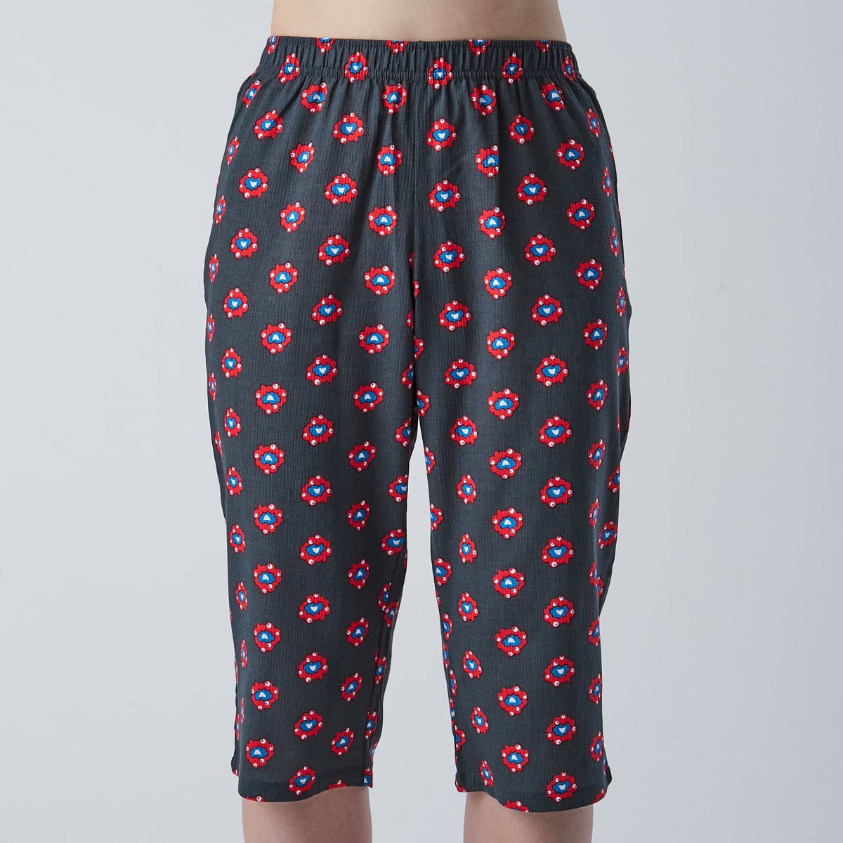 EXPO2025 レディース楊柳ステテコ ミャクミャク総柄小 ブラック