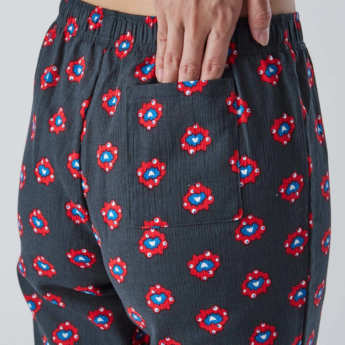 EXPO2025 レディース楊柳ステテコ ミャクミャク総柄小 ブラック