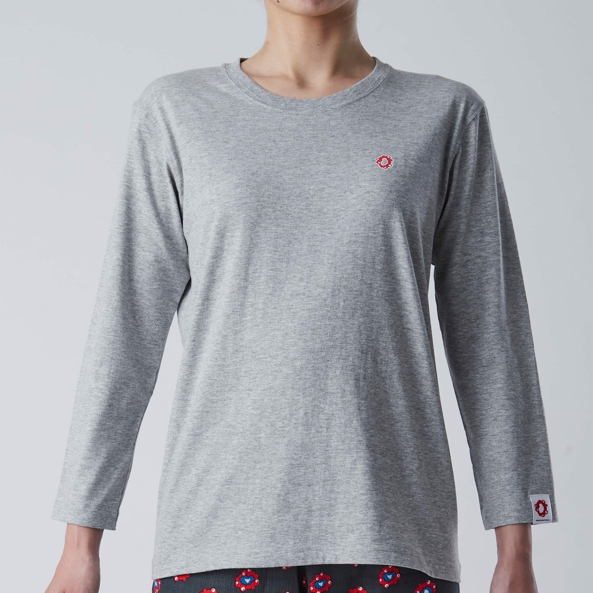 【レディース】EXPO 2025 インナーTシャツ長袖丸首 シンボルマークワンポイント 杢グレー