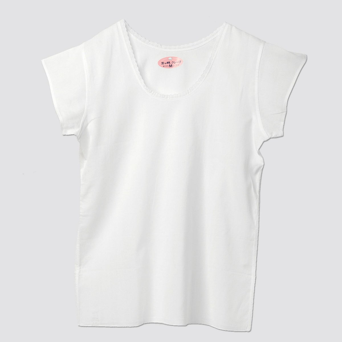 三つ桃クレープ綿100％ フレンチ袖Vネック